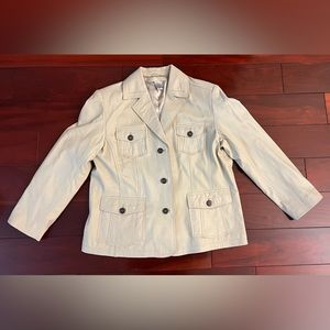 Chicos Crinkle Leather Neutral Blazer Jacket Georgina Oyster Chicos Sz 2 ~ 10/12